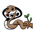 Cute indian king cobra cartoon on tree branch