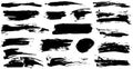 Set of black ink hand drawn brushes strokes collection, Vector isolated on white background. Royalty Free Stock Photo