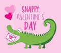 Snappy Valentine\'s Day - funny alligator with balloons and envelope.