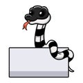 Cute banded krait snake cartoon with blank sign