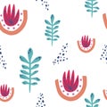 Flat hand drawn minimalist floral pattern Royalty Free Stock Photo
