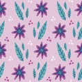 Tender hand drawn floral pettern on lilac background Royalty Free Stock Photo
