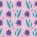 Tender hand drawn floral pettern on lilac background