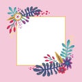Pink frame with flowers and leaves in corner vector image Royalty Free Stock Photo