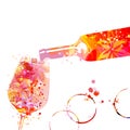 Pouring beverage from a bottle. Tilted wine bottle. Floral aroma wine in a glass. Serving alcoholic drink for celebrations and spe Royalty Free Stock Photo