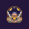 PIRATE HEAD MASCOT LOGO WITH STWO SWORD Royalty Free Stock Photo