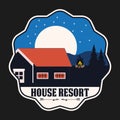 House Resort Patch Logo Poster Label Vector Illustration Retro Vintage Badge Sticker And T-shirt Design