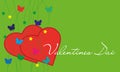 valentine\'s day red hearts green greeting card butterflies