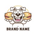 Smiling Bulldog Holding a Burger Logo Illustration