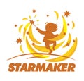 Star maker logotype template with wizard boy and sparkles Royalty Free Stock Photo