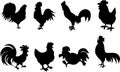 Roosters Hens silhouette Set Royalty Free Stock Photo