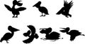 Pelican bird silhouette set Royalty Free Stock Photo