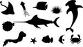 Sea Animals silhouette set Royalty Free Stock Photo