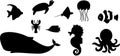 Sea Animals silhouette set Royalty Free Stock Photo