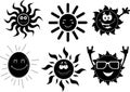 Smileys sun silhouette set Royalty Free Stock Photo