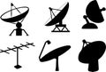 Satellite Dishes silhouette set Royalty Free Stock Photo