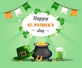 Irish traditional celebrate card illustration. Shamrock design icon. St Patrick\'s cauldron Royalty Free Stock Photo