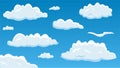 Cartoon sky vector day landscape anime style clouds, background design. Royalty Free Stock Photo