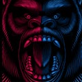 Vector colorful dangerous angry gorilla head