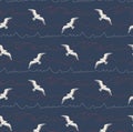 Cartoon Atlantic seabird an rope, seagulls flying vector doodle seamless pattern Royalty Free Stock Photo