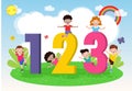 Cartoon kids with 123 numbers, children with Numbers isolated poser background Vector Illustration Royalty Free Stock Photo