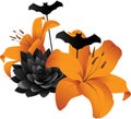 Halloween floral cluster and bats Royalty Free Stock Photo