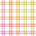 Cute Plaid tartan checkered seamless pattern in pastel colors pink, orange, green, and yellow.