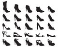 Silhouettes of female shoes, sandals and boots