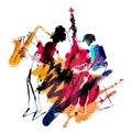 Jazz theme,Contrabass musician and saxophonist. Royalty Free Stock Photo