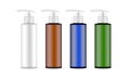 Plastic Pump Bottles, White, Amber, Blue, Green, Isolated in White Background