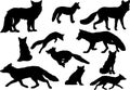 fox silhouette, fox silhouette Set, Royalty Free Stock Photo