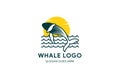 Sunrise with jumping Whale Dolphin Logo Design Vector