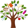 Cartoon tree with stationery collection Royalty Free Stock Photo