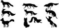 head fox silhouette, head fox silhouette Set, Royalty Free Stock Photo