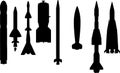 Missile Weapon silhouette, Missile Weapon silhouette Set, Royalty Free Stock Photo
