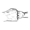 Sketch woman fist against newborn hand