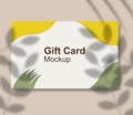Realistic gift card mockup template design with shadow overlay. Royalty Free Stock Photo