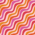 Retro funky waves seamless pattern in pink, orange, red on plush background. Royalty Free Stock Photo