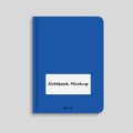 Blue realistic notebook mockup design on gray background.