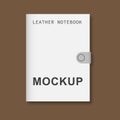 Realistic leather notebook mockup design.