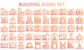 building and landmark gradient outline icons set