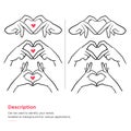 Set love hand making small heart vector. Royalty Free Stock Photo