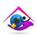 Eye care family medical eye clinic health carefamily people love hands care and holding heart illustrations vector icon logo Royalty Free Stock Photo