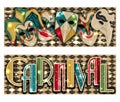 Venice Carnival mask Joker banners in art deco style Royalty Free Stock Photo