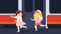cute little girls running in the subway
