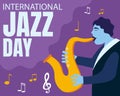 illustration vector graphic of a man is playing the saxophone, showing musical notation