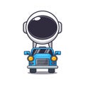 Cute astronaut mascot cartoon character ride on car.