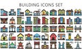 building and landmark lineal multi color icons set