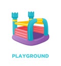 Colorful bouncy inflatable castle, tower, playground equipment for children. Vector illustration Royalty Free Stock Photo