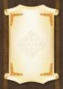 Decorative framework, paper scroll on leather background. Buryatian, Mongolian, Celtic